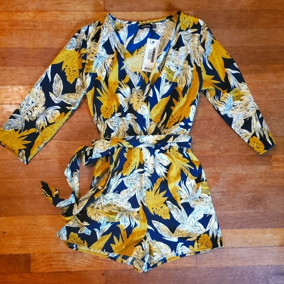 Boohoo Pants - Palm leaf satin romper